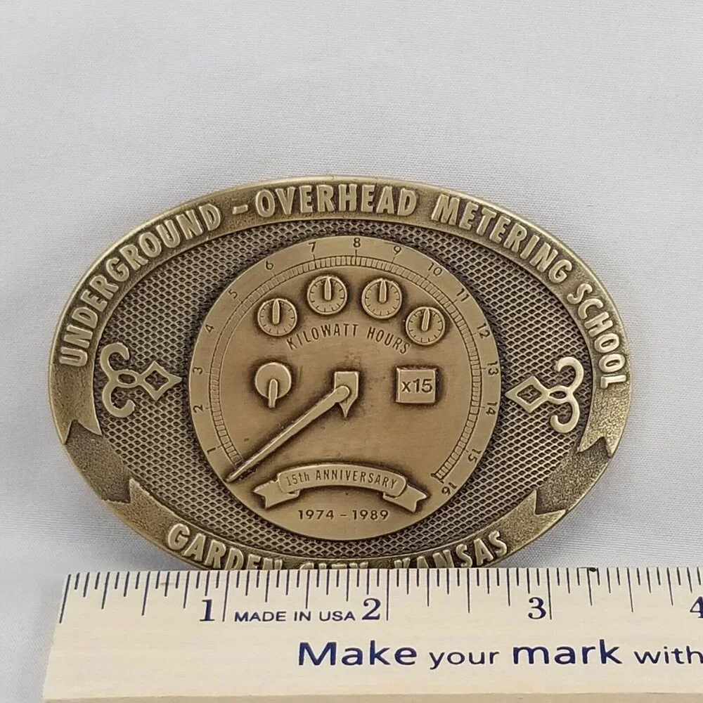 Belt Buckle Brass 1989 Underground Overhead Metering School Garden City‎ Kansas